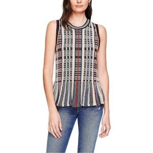WHITE+WARREN plaid ruffle sweater knit peplum tank. Size S. Luxury designer